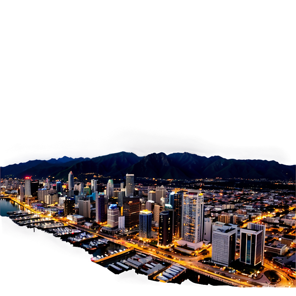 Stunning Night Aerial of Vibrant City with Skyscrapers & Mountains Wallpaper