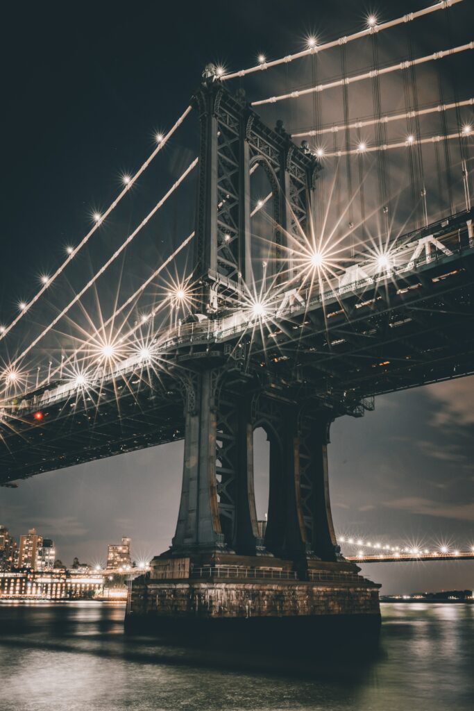 Stunning Night Bridge Wallpaper: Illuminated Cityscape Reflections