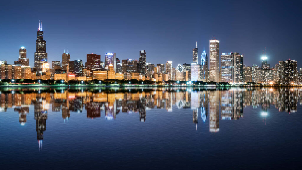 Stunning Night City Skyline Reflection Wallpaper - Modern Architecture