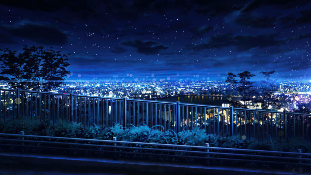Blue Aesthetic Night City Wallpaper: Serene Animation Background