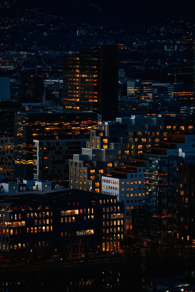 Stunning Night Cityscape Wallpaper: Aerial View of Illuminated Urban Life