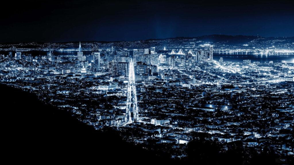Breathtaking Night City View: Vibrant Architecture Wallpaper