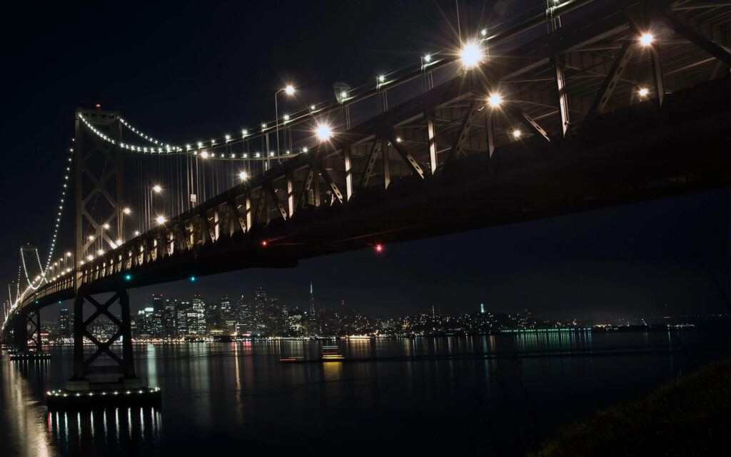 Stunning Bay Bridge Night Wallpaper: San Francisco Skyline Reflection