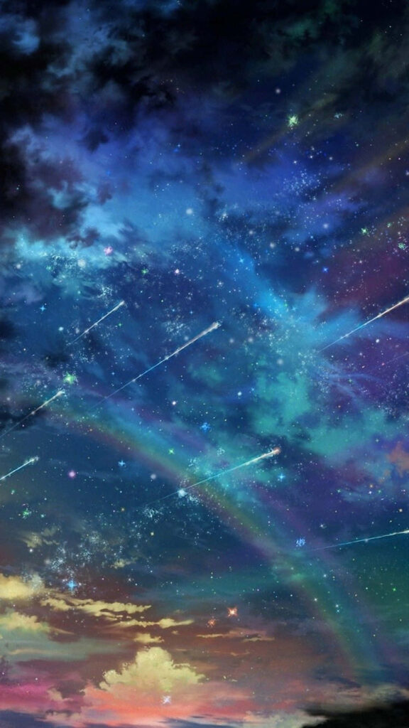 Vibrant Night Sky Wallpaper: Meteor Shower & Colorful Clouds