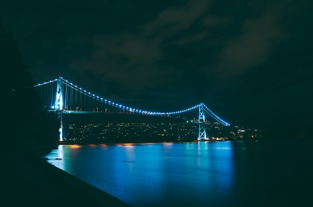 Stunning Night View Wallpaper: Bright Bridge & Serene River