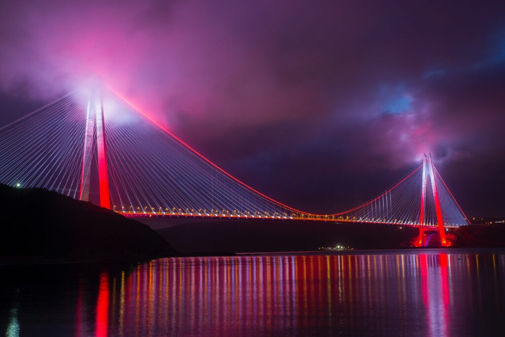 Stunning Night View Wallpaper: Brightly Lit Bridge in Turkey