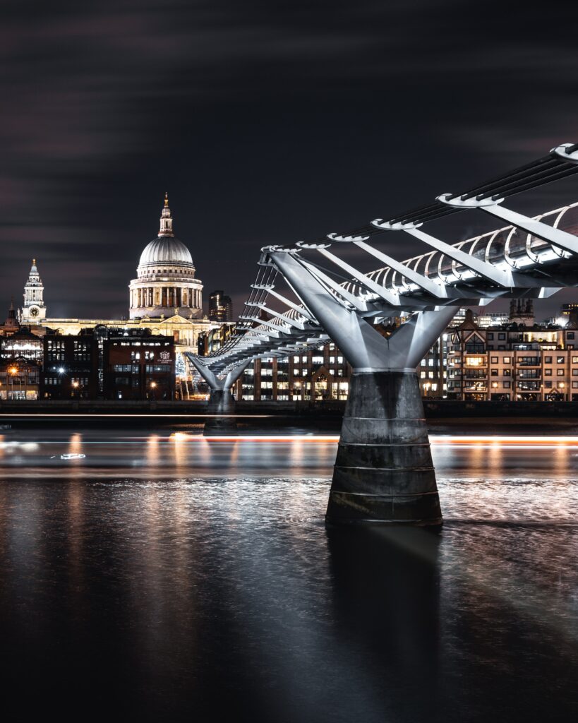 Stunning Night Bridge Wallpaper: Modern Architecture & Historic Cathedral