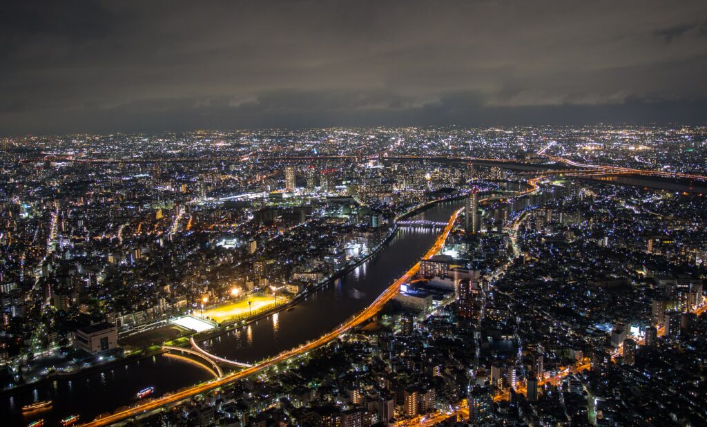 Vibrant Night View Wallpaper of Sumida, Japan's Cityscape
