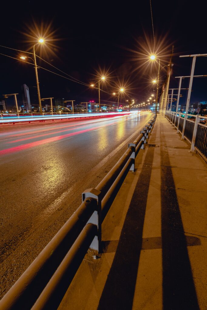 Stunning Night Bridge Wallpaper with Bright Lights & Long Exposure
