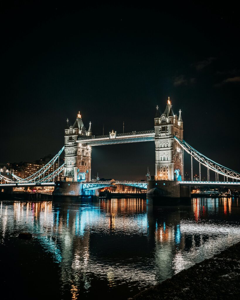 Stunning Night Wallpaper of London's Tower Bridge Reflection