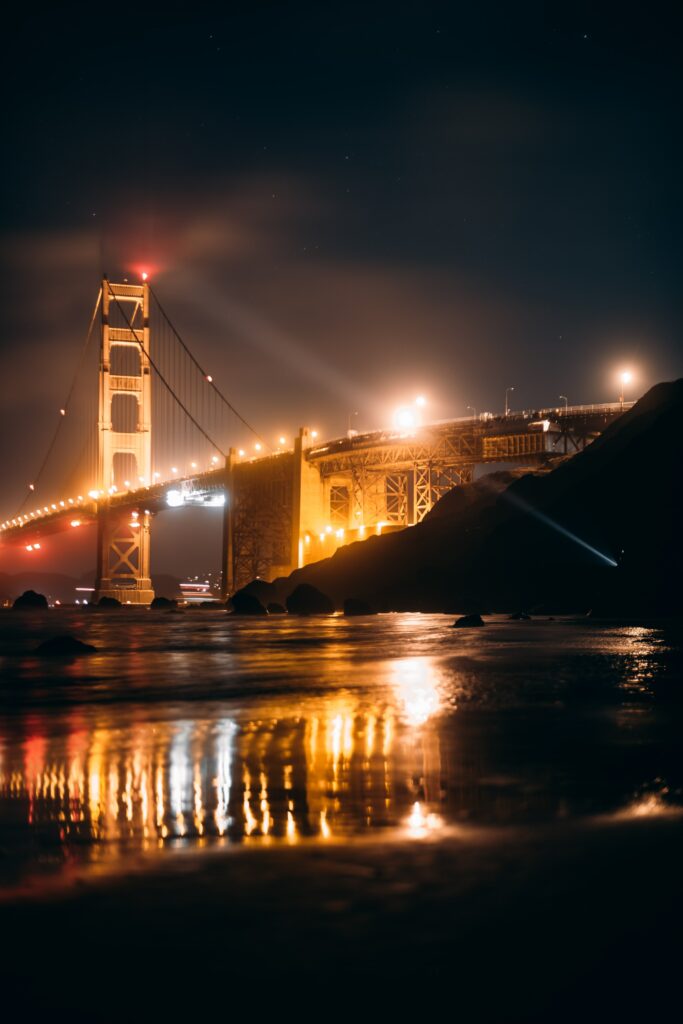 Stunning Nighttime Bridge Reflection - Serene City Lights Wallpaper
