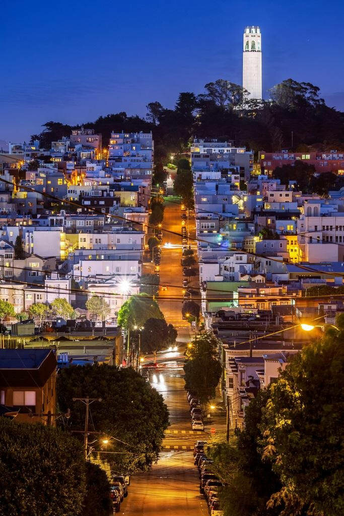 Coit Tower Night View: San Francisco Illuminated Wallpaper Background