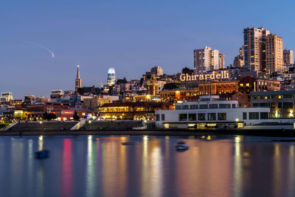Stunning Nighttime Ghirardelli Square Ocean View Wallpaper