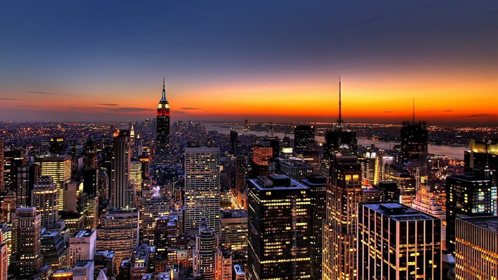 Breathtaking NYC Night Aerial View - Colorful Sunset Wallpaper