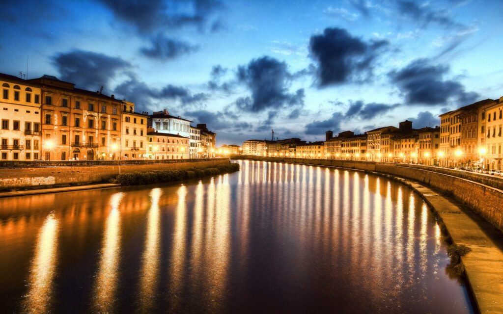 Stunning Pisa Nighttime Wallpaper: Illuminated Reflections & Sky