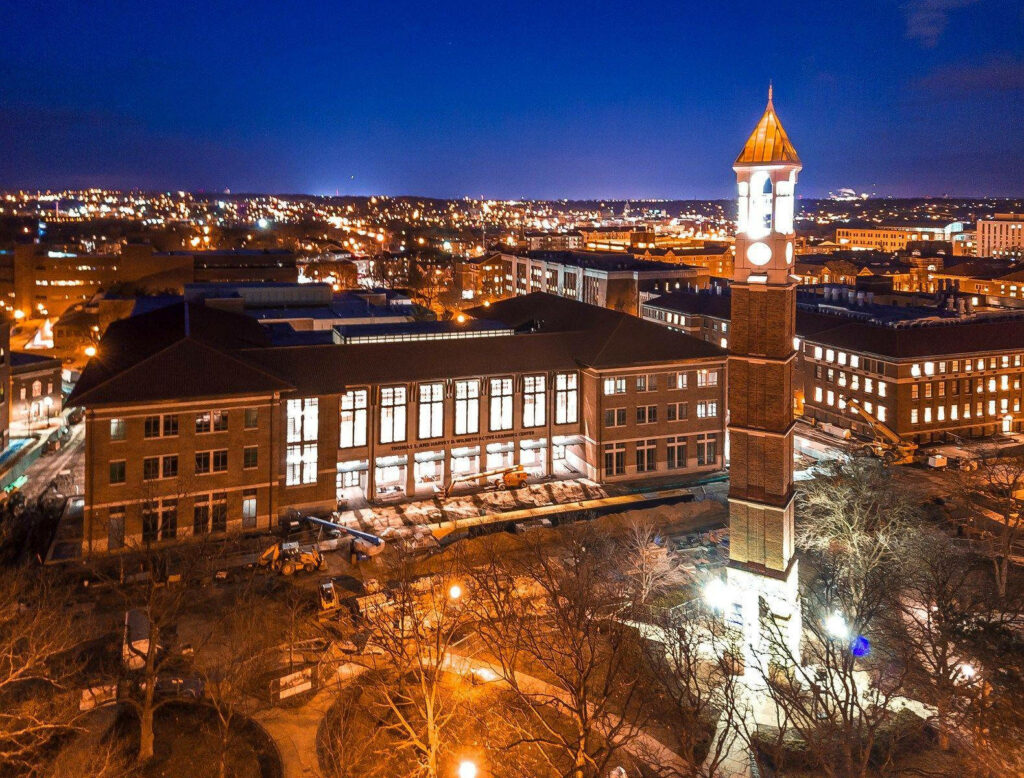 Stunning Purdue Bell Tower at Night: Illuminated Campus Wallpaper