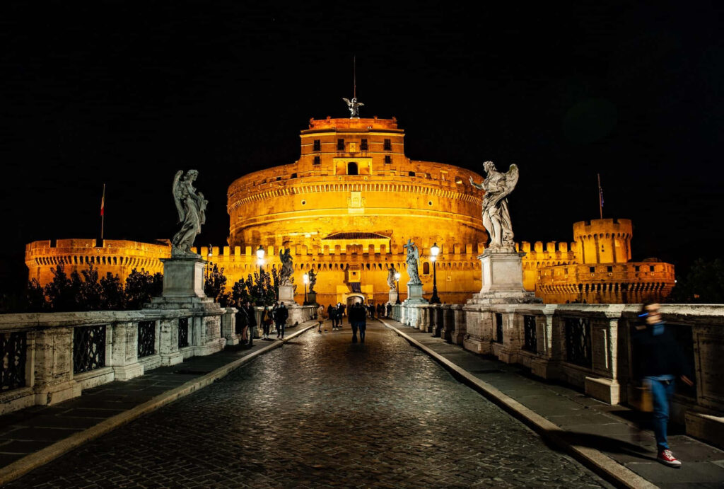 Stunning Night View of Castel Sant'Angelo, Rome - Golden Lights Wallpaper
