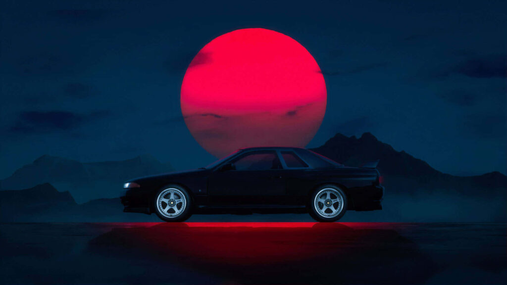 Stunning Nissan Skyline R33 Wallpaper Under Red Moon - Car Enthusiasts