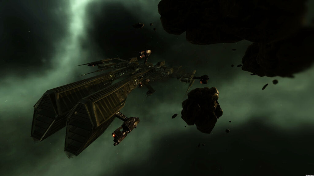 Noctis Ship Wallpaper: Stunning Dark Space Background with Asteroids