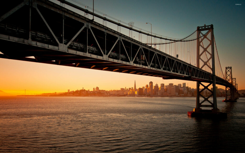 Golden Sunset Over Oakland Skyline - Stunning Wallpaper Background