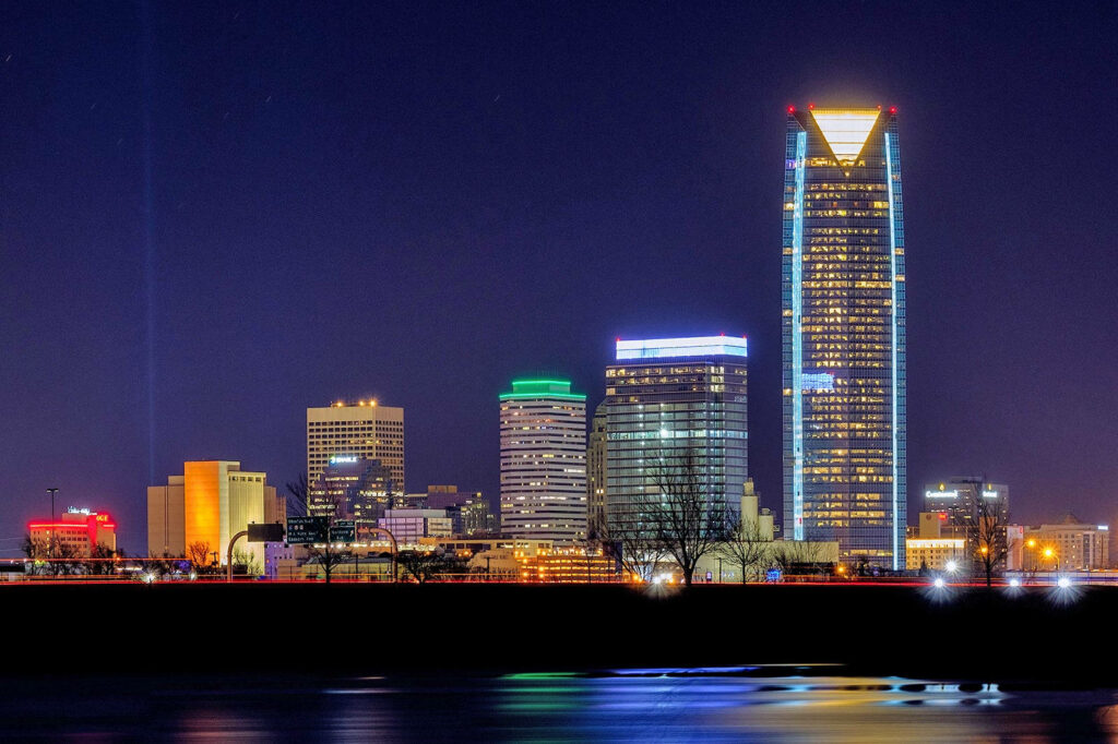 Stunning Oklahoma City Night View Wallpaper - Bright Skyline Reflections