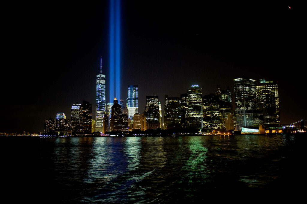 One World Trade Center Night View with Skyline Reflection Wallpaper