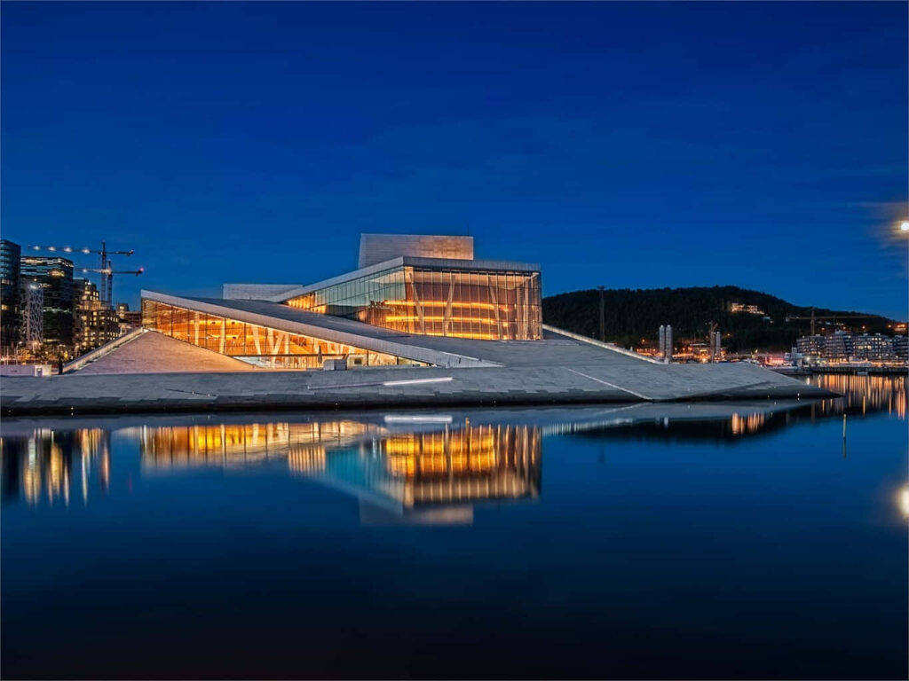 Stunning Oslo Opera House Night View - Illuminated Wallpaper