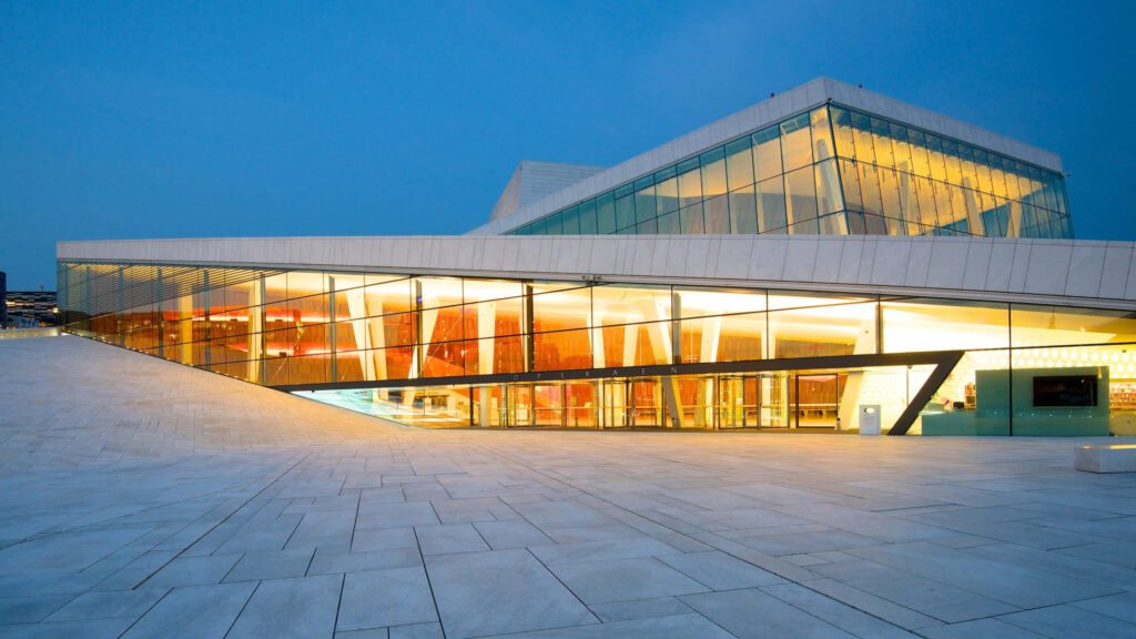 Oslo Opera House Night View: Modern Architecture Wallpaper