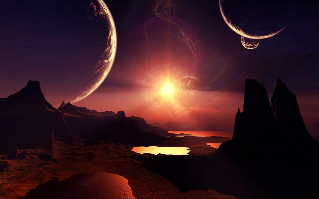 Stunning Otherworldly Sunset Wallpaper: Vibrant Pink & Orange Sky