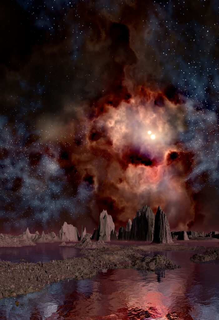 Stunning Cosmic Landscape Wallpaper: Vibrant Gas Clouds & Peaks