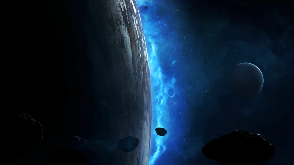Mesmerizing Outer Space Wallpaper: Planet & Glowing Nebula Scene