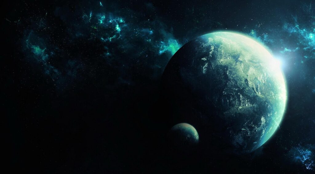 Stunning Outer Space Wallpaper: Two Planets & Blue Nebula Background