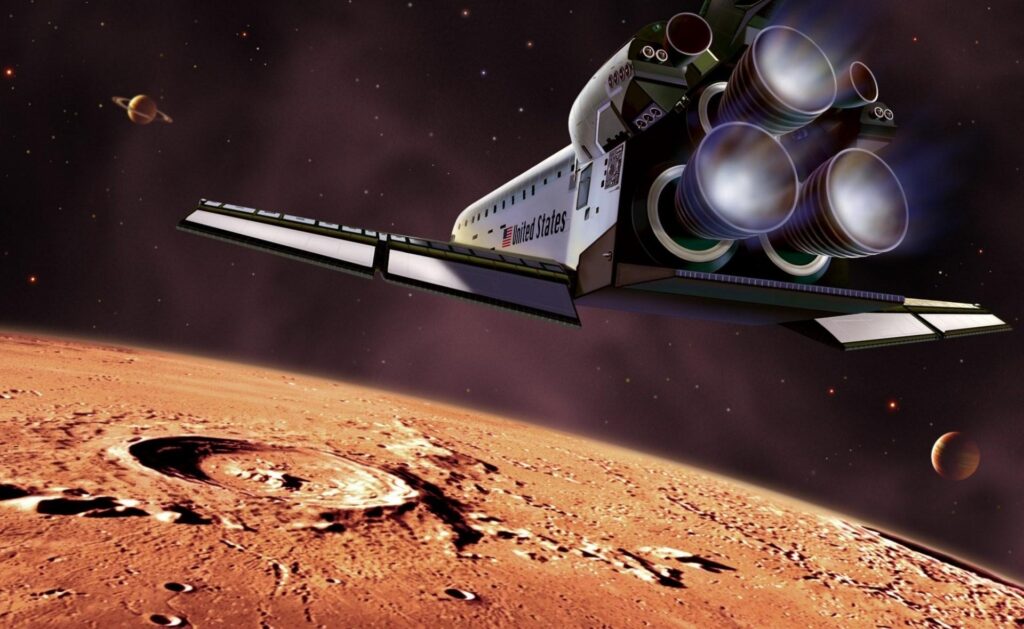 Stunning Outer Space Wallpaper: Space Shuttle Over Cratered Planet