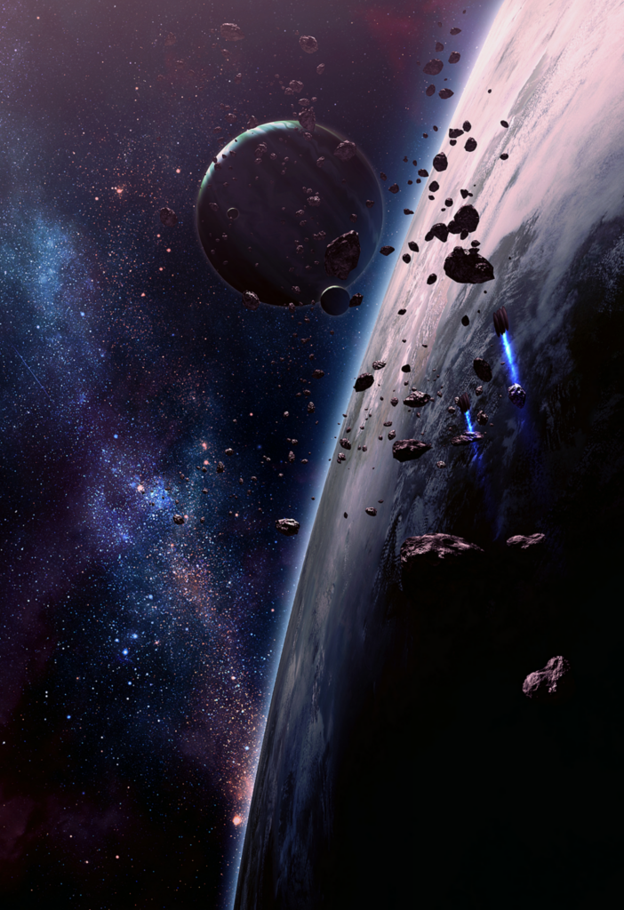 Vibrant Outer Space Wallpaper: Stunning Planet with Rocky Fragments