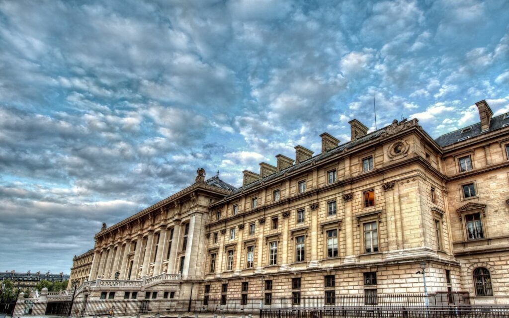 Majestic Palace Wallpaper with Dramatic Clouds & Architectural Details