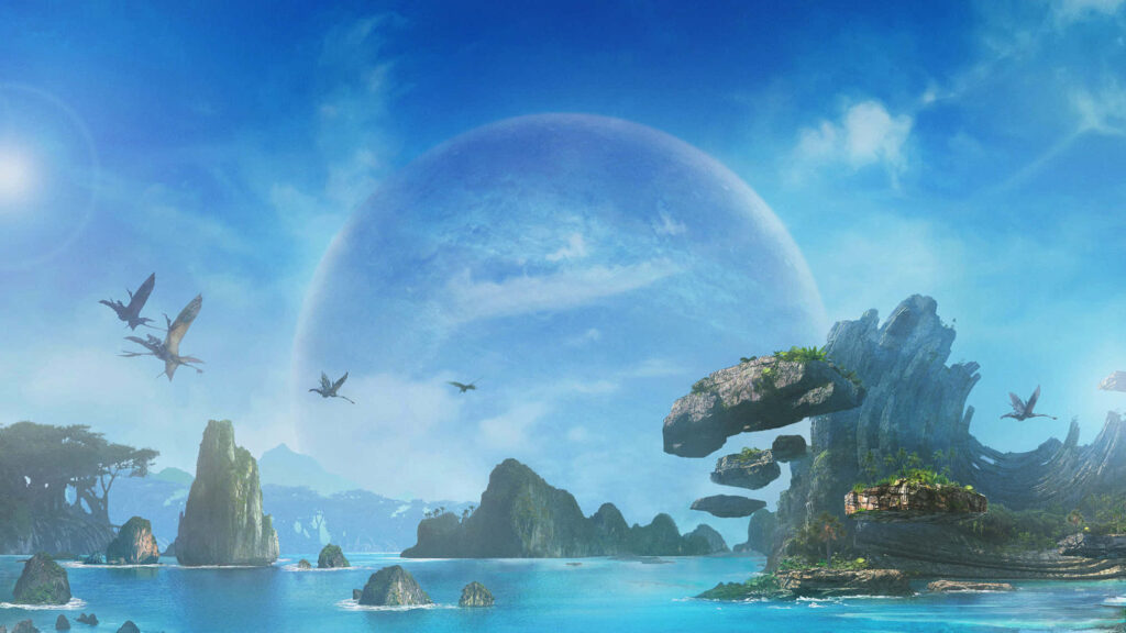 Enchanting Pandora Wallpaper: Turquoise Ocean & Floating Landscapes