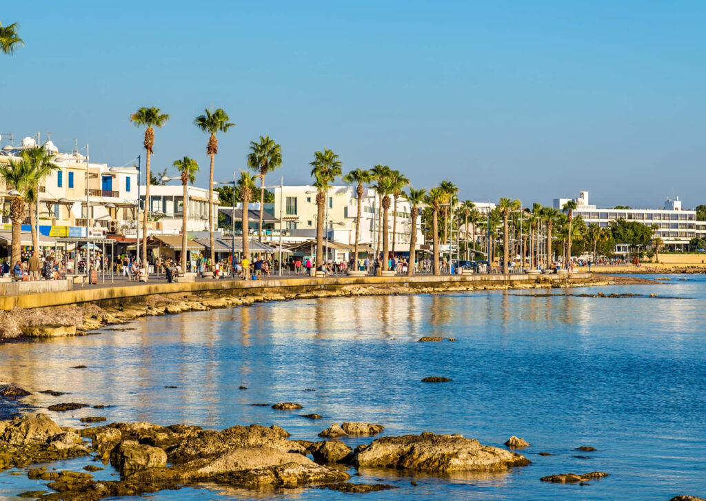 Stunning Paphos Beach Wallpaper: Clear Waters & Palm Trees