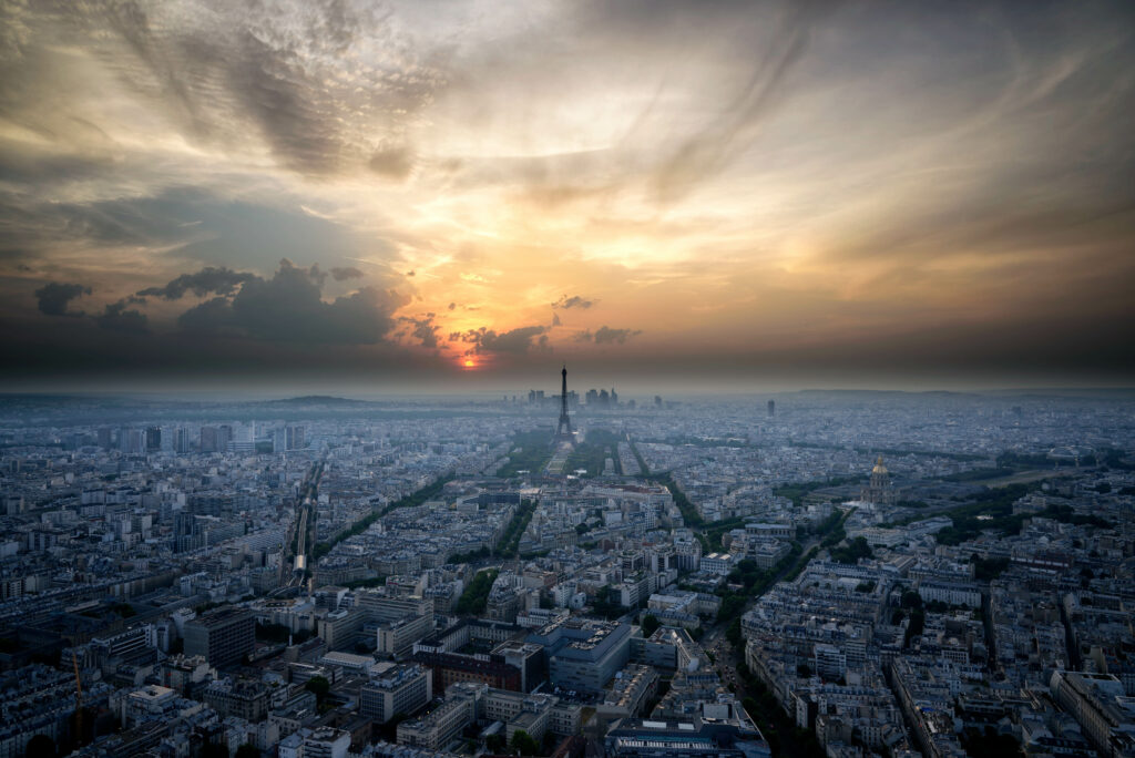 Stunning Paris Sunset Wallpaper: Aerial Cityscape & Serene Atmosphere