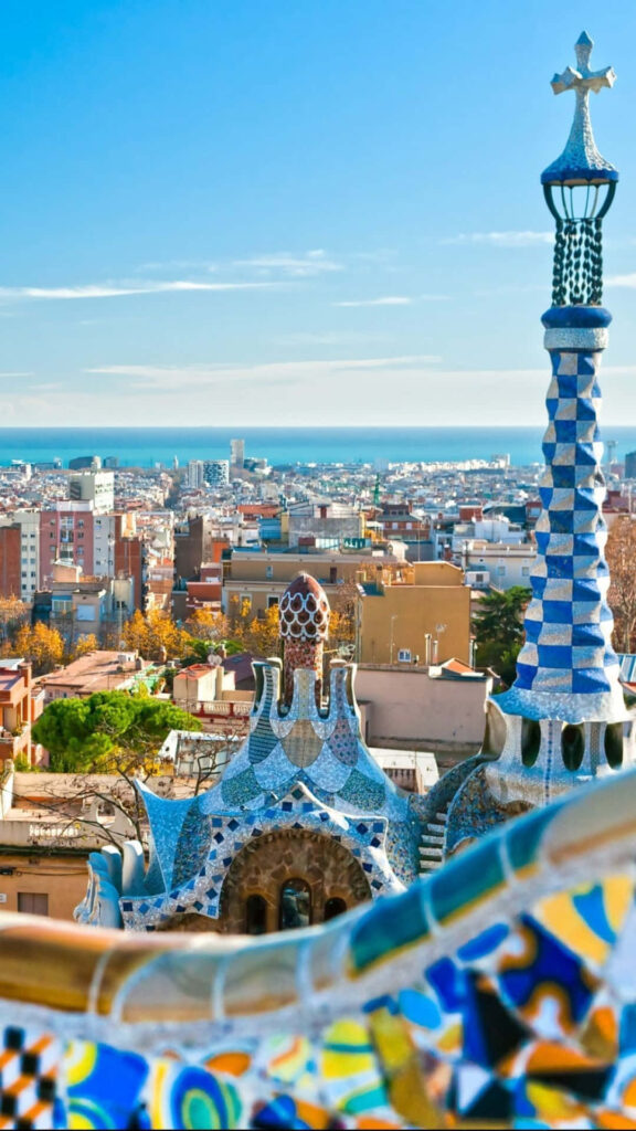 Colorful Architectural Marvels of Park Güell, Barcelona Wallpaper
