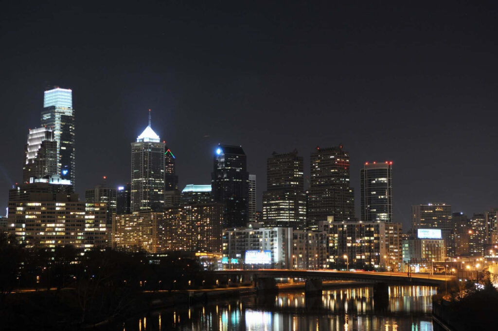Philadelphia Skyline Night Wallpaper: City Lights Reflected