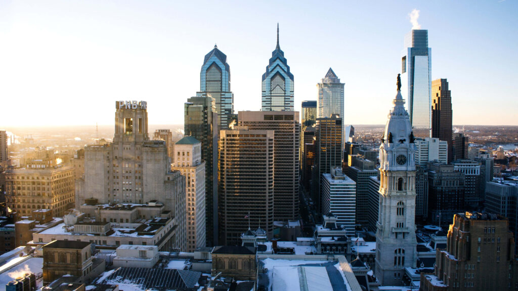 Daylight Philadelphia Skyline Wallpaper: Iconic City Building Designs