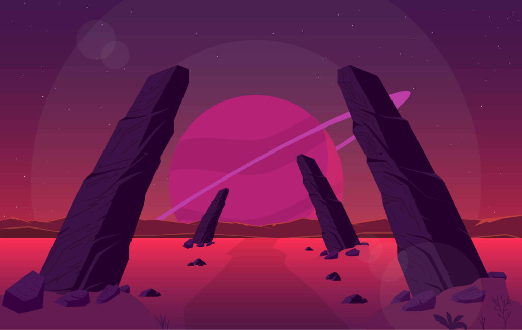 Stunning Pink & Purple Stonehenge Wallpaper with Cosmic Backdrop