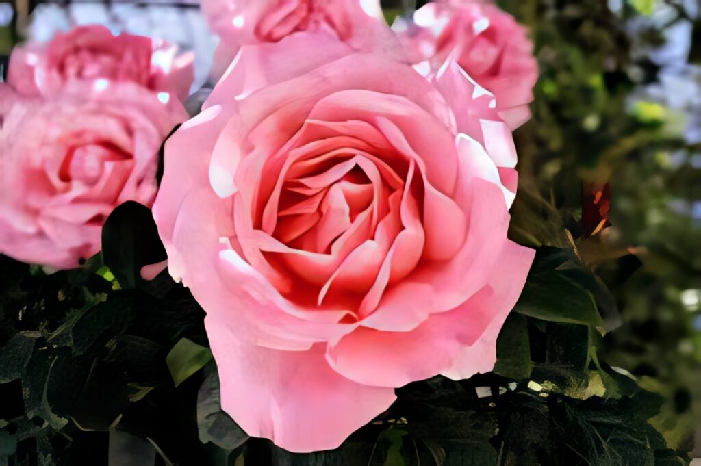 Stunning Close-Up of Pink Roses on Soft Green Background Wallpaper