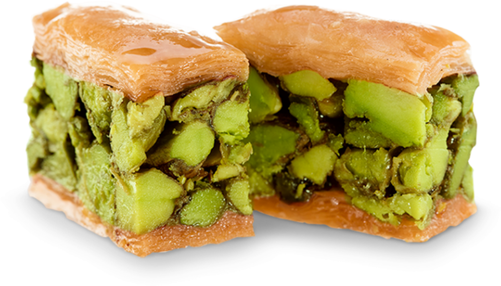 Close-Up Pistachio Baklava: Flaky Layers & Vibrant Green Wallpaper