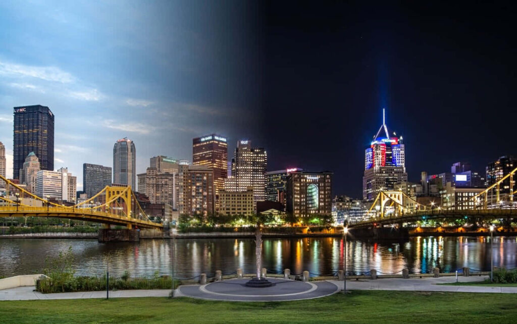 Pittsburgh Skyline Wallpaper: Day to Night Composite View