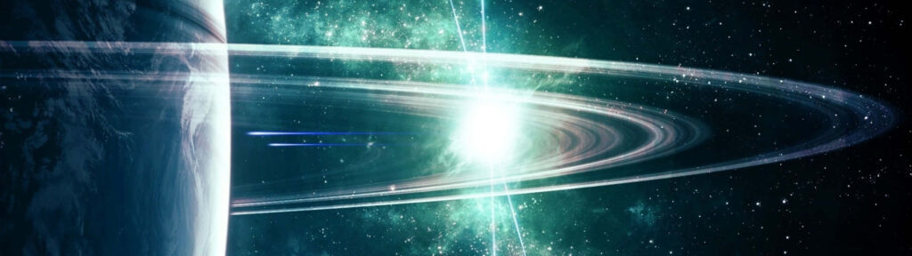 Stunning Planet Rings Wallpaper Against Star-Filled Galaxy