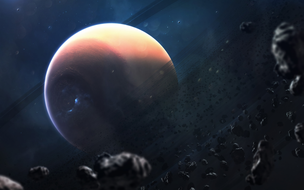 Stunning Planet Wallpaper: Glowing Planet & Meteorite Rings in Space