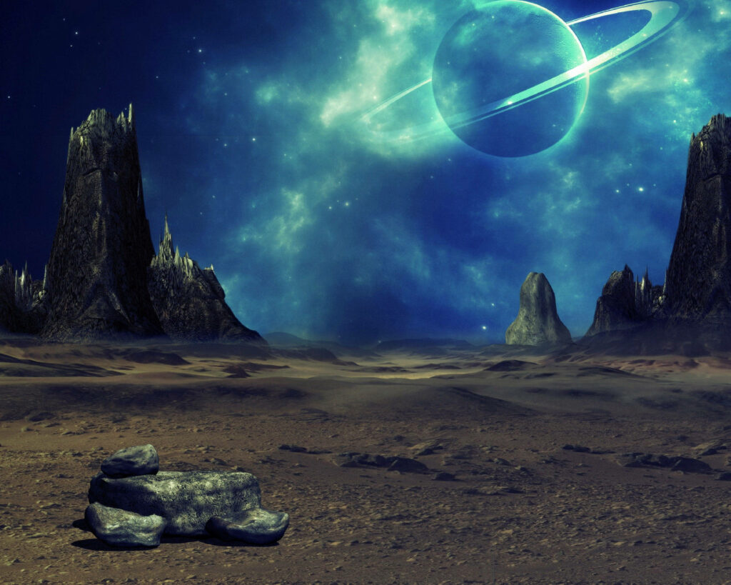 Stunning Planet Wallpaper: Rocky Terrain Under Starry Sky