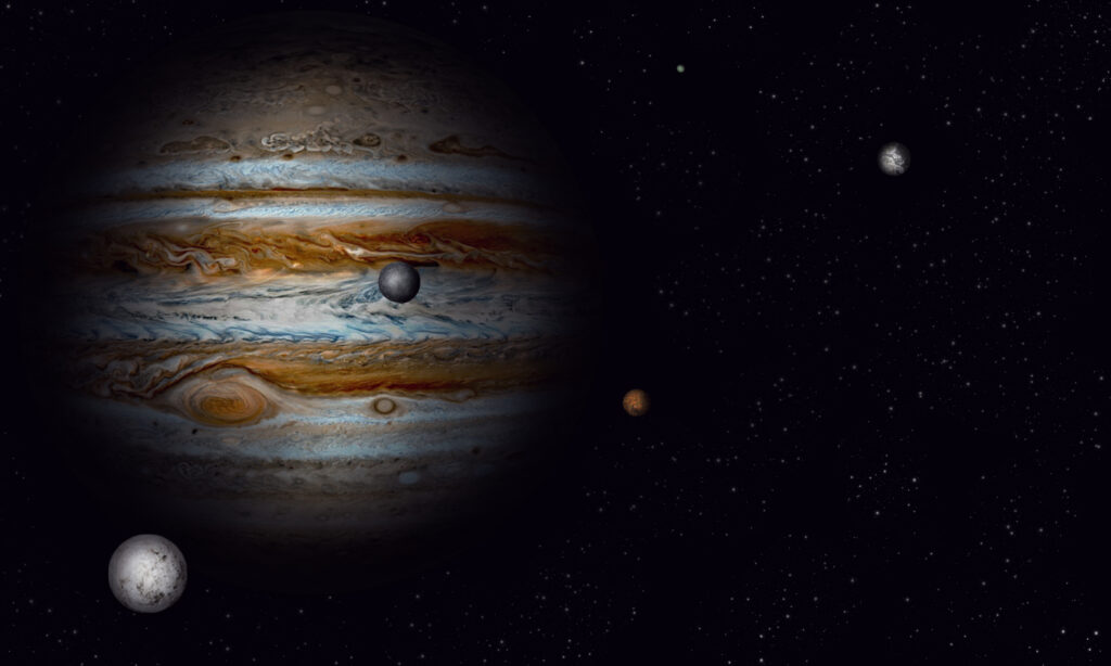 Stunning Giant Planet Wallpaper: Intricate Moons & Starry Space