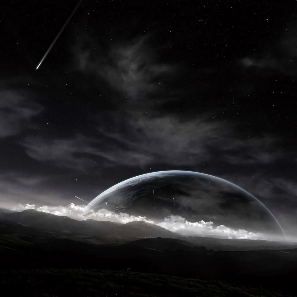 Stunning iPad Wallpaper: Serene Planet in Dark Starry Sky